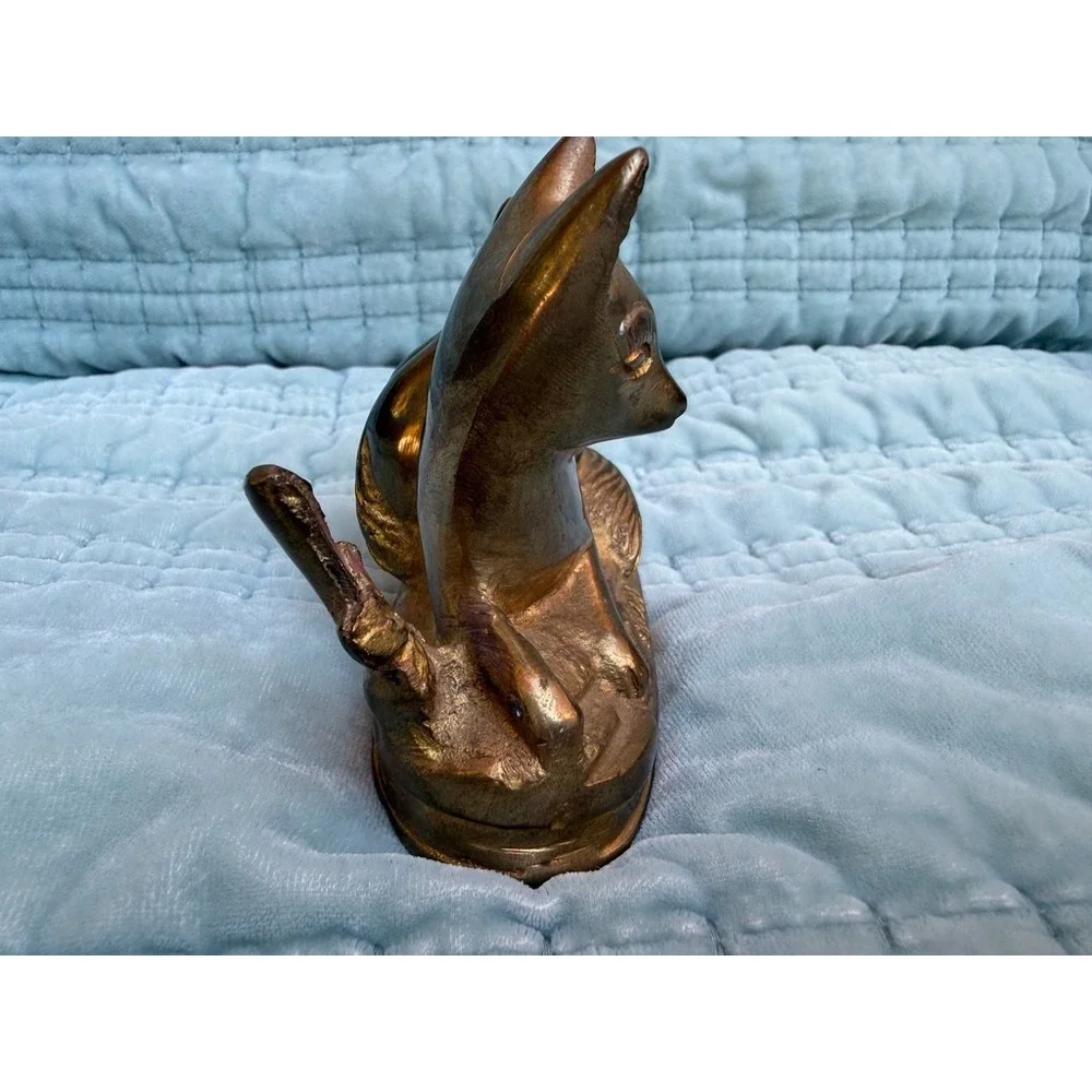 Vintage H.B. Product Cast Brass Fox Figurine Mother with Two Babies Kits Statue